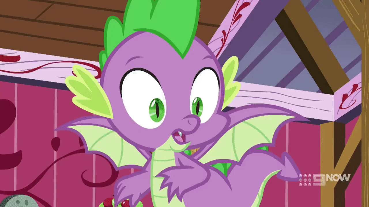 Size: 1280x720 | Tagged: safe, screencap, character:spike, character:starlight glimmer, species:bird, species:chicken, species:dragon, species:pony, species:unicorn, episode:harvesting memories, animated, gif, glowing eyes, hug, winged spike