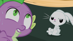 Size: 1000x563 | Tagged: safe, screencap, character:angel bunny, character:spike, episode:just for sidekicks, g4, my little pony: friendship is magic, sweat