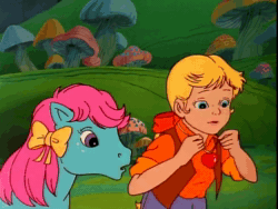 Size: 640x480 | Tagged: safe, screencap, character:bowtie (g1), character:megan williams, species:earth pony, species:human, species:pony, episode:rescue at midnight castle, g1, animated, female, mare, rainbow of light, sound, webm