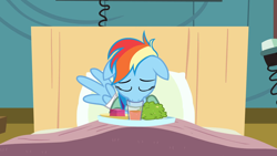 Size: 1920x1080 | Tagged: safe, screencap, character:rainbow dash, species:pegasus, species:pony, episode:read it and weep, g4, my little pony: friendship is magic, bandage, bed, cute, drinking, female, floppy ears, glass, hospital, mare, solo