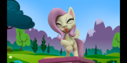 Size: 2160x1080 | Tagged: safe, screencap, character:fluttershy, species:pegasus, species:pony, g4.5, my little pony: stop motion short, my little pony:pony life, blowing whistle, eyes closed, female, foul, mare, penalty, puffy cheeks, rainbow dashs coaching whistle, referee, referee fluttershy, solo, stop motion, that pony sure does love whistles, volleyball game between rainbow dash and applejack, whistle, whistle necklace