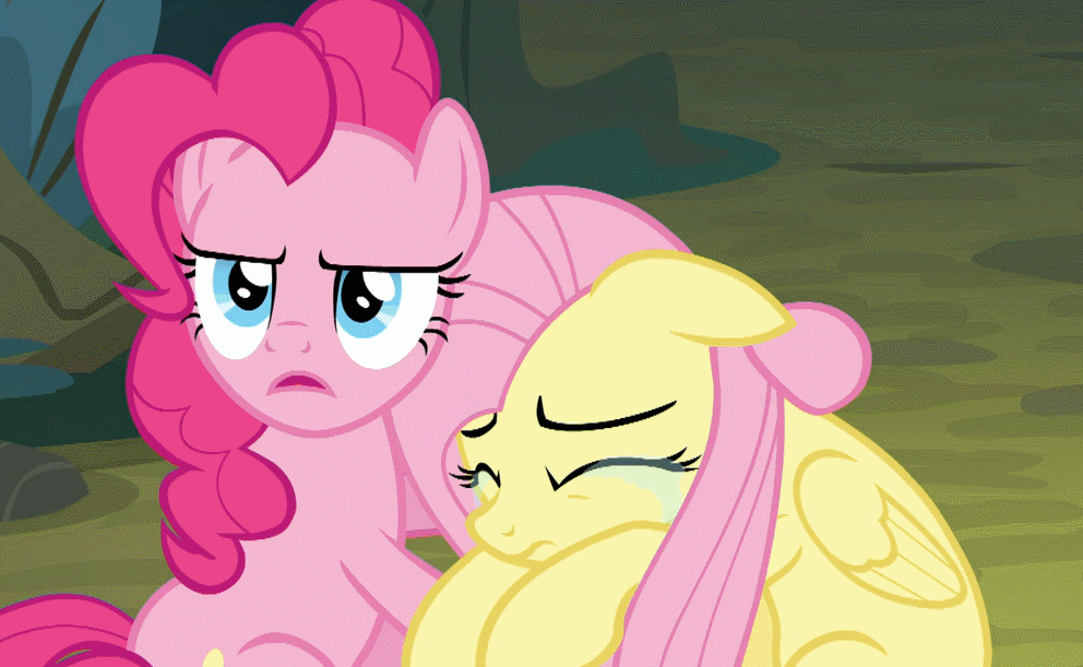 Size: 992x611 | Tagged: safe, screencap, character:fluttershy, character:pinkie pie, species:pony, episode:the mean 6, g4, my little pony: friendship is magic, animated, comforting, crying, cute, gif, sad, sadorable