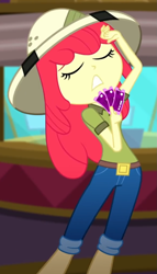Size: 833x1457 | Tagged: safe, screencap, character:apple bloom, episode:the canterlot movie club, eqg summertime shorts, g4, my little pony:equestria girls, cropped, female, solo, ticket, tickets