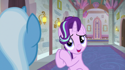 Size: 1920x1080 | Tagged: safe, screencap, character:starlight glimmer, character:trixie, species:pony, species:unicorn, episode:a horse shoe-in, g4, my little pony: friendship is magic, female, hallway, mare, school of friendship