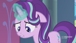 Size: 1280x720 | Tagged: safe, screencap, character:starlight glimmer, species:pony, species:unicorn, episode:memories and more, 9now, magic, sad, solo