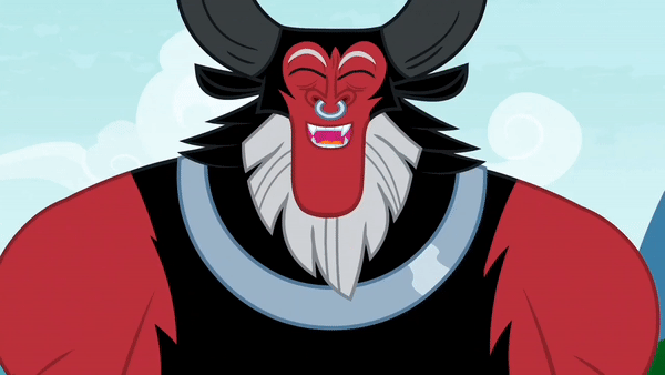 Size: 600x338 | Tagged: safe, screencap, character:lord tirek, species:centaur, episode:the ending of the end, g4, my little pony: friendship is magic, animated, cute, eyes closed, gif, happy, lip smacking, male, nose piercing, nose ring, piercing, silly, silly centaur, smiling, solo, tirebetes, yummy