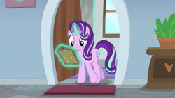Size: 1920x1080 | Tagged: safe, screencap, character:starlight glimmer, species:pony, species:unicorn, episode:a horse shoe-in, g4, my little pony: friendship is magic, clipboard, female, frown, glowing horn, horn, magic, magic aura, mare, solo, telekinesis