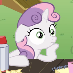 Size: 500x500 | Tagged: safe, screencap, character:sweetie belle, species:pony, species:unicorn, episode:ponyville confidential, g4, my little pony: friendship is magic, cropped, female, filly, meme, meme origin, meme template, solo, sudden clarity sweetie belle