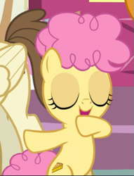 Size: 523x683 | Tagged: safe, screencap, character:li'l cheese, character:pound cake, species:earth pony, species:pegasus, species:pony, episode:the last problem, g4, my little pony: friendship is magic, bipedal, colt, cropped, eyes closed, male, offscreen character, open mouth, solo