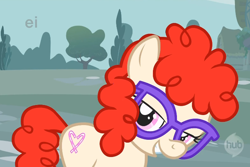 Size: 698x466 | Tagged: safe, screencap, character:twist, episode:call of the cutie, g4, my little pony: friendship is magic, calm down, calm down gentle coltte, glasses, hub logo, lidded eyes, solo