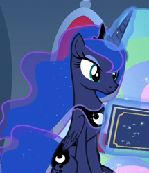 Size: 548x636 | Tagged: safe, screencap, character:princess luna, species:alicorn, species:pony, episode:memories and more, book, canterlot, cropped, cute, female, glowing horn, horn, lunabetes, magic, mare, offscreen character, sitting, telekinesis, throne, throne room