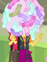 Size: 540x718 | Tagged: safe, screencap, character:sunset shimmer, episode:sock it to me, g4, my little pony:equestria girls, clothing, cropped, geode of empathy, magical geodes, socks, solo