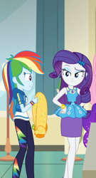 Size: 486x899 | Tagged: safe, screencap, character:rainbow dash, character:rarity, equestria girls:holidays unwrapped, g4, my little pony:equestria girls, o come all ye squashful, out of context, raised eyebrow