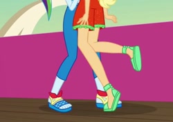 Size: 531x375 | Tagged: safe, screencap, character:applejack, character:rainbow dash, equestria girls:spring breakdown, g4, my little pony:equestria girls, cropped, feet, head out of frame, legs, out of context, pictures of legs