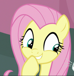 Size: 709x722 | Tagged: safe, screencap, character:fluttershy, episode:a trivial pursuit, g4, my little pony: friendship is magic, cropped, cute, shyabetes, smiling, smirk, solo