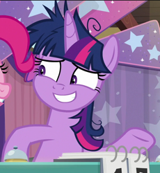 Size: 606x659 | Tagged: safe, screencap, character:twilight sparkle, character:twilight sparkle (alicorn), species:alicorn, species:pony, episode:a trivial pursuit, g4, my little pony: friendship is magic, cropped, cute, messy mane, offscreen character, smiling, solo focus, twiabetes