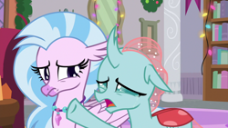 Size: 1280x720 | Tagged: safe, screencap, character:ocellus, character:silverstream, species:changedling, species:changeling, species:classical hippogriff, species:hippogriff, episode:the hearth's warming club, g4, my little pony: friendship is magic, crying, cute, diaocelles, diastreamies, duo, duo female, female, sad, sadorable, school of friendship