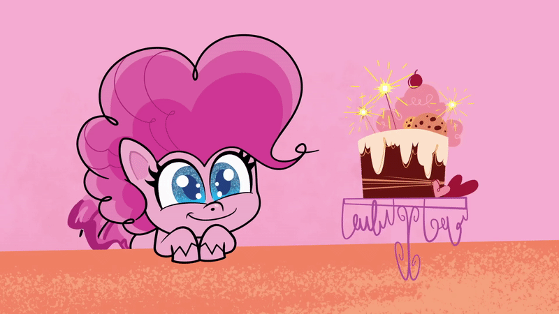 Size: 800x450 | Tagged: safe, screencap, character:pinkie pie, species:earth pony, species:pony, episode:princess probz, g4.5, my little pony:pony life, spoiler:pony life s01e01, animated, behaving like a dog, cake, cute, diapinkes, eyes on the prize, food, gif, solo, tail wag