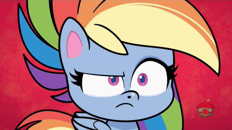 Size: 800x449 | Tagged: safe, screencap, character:rainbow dash, species:pegasus, species:pony, episode:the best of the worst, g4.5, my little pony:pony life, spoiler:pony life s01e02, 200% mad, angry, animated, female, gritted teeth, mare, meme, red face, shrunken pupils, solo, treehouse logo, wings
