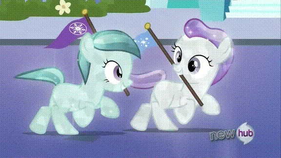 Size: 576x324 | Tagged: safe, screencap, character:glass slipper, character:hope, character:rainbow dash, species:crystal pony, species:pony, episode:games ponies play, g4, my little pony: friendship is magic, animated, filly, flag, kidnapped, lifting, pennant