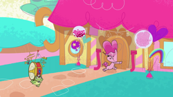 Size: 1920x1080 | Tagged: safe, screencap, character:gummy, character:pinkie pie, species:earth pony, species:pony, g4.5, my little pony:pony life, spoiler:pony life s01e07, bell, bulb horn, cymbals, drums, flag, harmonica, musical instrument, one-gator band, the trail less trotten, trumpet