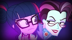 Size: 1920x1079 | Tagged: safe, screencap, character:principal abacus cinch, character:twilight sparkle, character:twilight sparkle (scitwi), species:eqg human, equestria girls:friendship games, g4, my little pony:equestria girls, evil grin, grin, nervous, smiling