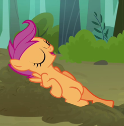 Size: 434x441 | Tagged: safe, screencap, character:scootaloo, species:pegasus, species:pony, episode:sleepless in ponyville, g4, my little pony: friendship is magic, cropped, cute, cutealoo, eyes closed, open mouth, reclining, solo