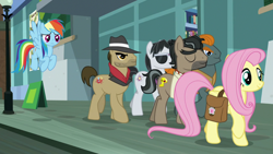 Size: 1920x1080 | Tagged: safe, screencap, character:biff, character:doctor caballeron, character:fluttershy, character:rainbow dash, character:rogue, character:withers, episode:daring doubt, g4, my little pony: friendship is magic, henchmen