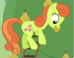 Size: 524x414 | Tagged: safe, screencap, character:pear blossom, species:earth pony, species:pony, episode:the perfect pear, g4, my little pony: friendship is magic, background pony, cropped, female, food, mare, pear, pear family member, pear tree, solo