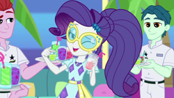 Size: 1280x720 | Tagged: safe, screencap, character:rarity, episode:i'm on a yacht, g4, my little pony:equestria girls, cute, one eye closed, raribetes, wink