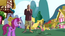 Size: 3265x1837 | Tagged: safe, artist:starlightglimmerfan1, screencap, character:berry punch, character:berryshine, character:bon bon, character:carrot top, character:golden harvest, character:sweetie drops, species:human, butt, greenscreen, human in equestria, looking at someone, looking at you, photoshop, plot, ponyville, spongebob squarepants, spongebob underwear