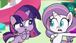 Size: 640x360 | Tagged: safe, screencap, character:applejack, character:gummy, character:potion nova, character:twilight sparkle, character:twilight sparkle (alicorn), species:alicorn, species:earth pony, species:pony, species:unicorn, episode:meet potion nova!, g4.5, my little pony:pony life, spoiler:pony life s01e21, alligator, animated, bipedal, bipedal leaning, breaking the fourth wall, broken, cartoon physics, leaning, potion, shattered, sound, talking to viewer, twibreaking, vacuum cleaner, we lost twilight, webm