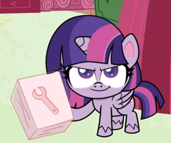 Size: 554x463 | Tagged: safe, screencap, character:twilight sparkle, character:twilight sparkle (alicorn), species:alicorn, species:pony, episode:badge of shame, g4.5, my little pony:pony life, spoiler:pony life s01e13, confident, cropped, instructions, looking at you, smiling, solo