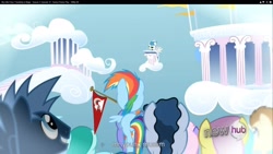 Size: 1920x1080 | Tagged: safe, screencap, character:rainbow blaze, character:rainbow dash, character:star hunter, episode:games ponies play, g4, my little pony: friendship is magic, hub logo, youtube caption