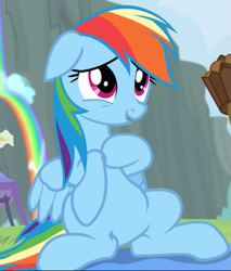 Size: 795x934 | Tagged: safe, screencap, character:rainbow dash, species:pegasus, species:pony, episode:rainbow falls, g4, my little pony: friendship is magic, belly, cropped, cute, dashabetes, floppy ears, sitting, solo