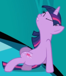Size: 307x354 | Tagged: safe, screencap, character:twilight sparkle, character:twilight sparkle (unicorn), species:pony, species:unicorn, episode:the crystal empire, g4, my little pony: friendship is magic, against wall, cropped, eyes closed, pushing, solo