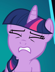 Size: 715x938 | Tagged: safe, screencap, character:twilight sparkle, character:twilight sparkle (unicorn), species:pony, species:unicorn, episode:the crystal empire, g4, my little pony: friendship is magic, cropped, eyes closed, out of context, solo, struggling