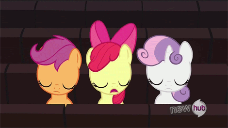 Size: 470x264 | Tagged: safe, screencap, character:apple bloom, character:scootaloo, character:sweetie belle, species:pegasus, species:pony, episode:one bad apple, g4, my little pony: friendship is magic, animated, cute, cutie mark crusaders, eyes closed, frown, head shake, hub logo, open mouth, talking
