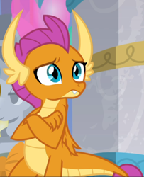 Size: 604x744 | Tagged: safe, screencap, character:smolder, species:dragon, episode:she's all yak, g4, my little pony: friendship is magic, cropped, crossed arms, dragoness, female, leaning, solo