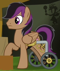 Size: 714x846 | Tagged: safe, screencap, character:discord, character:stellar eclipse, oc, species:pegasus, species:pony, episode:trade ya, g4, my little pony: friendship is magic, discord lamp, handicapped, male, pegasus oc, raised hoof, solo, wheelchair, wings