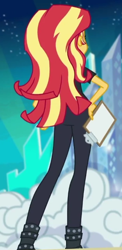 Size: 314x641 | Tagged: safe, screencap, character:sunset shimmer, episode:all the world's off stage, g4, my little pony:equestria girls, bacon hair, cropped, director shimmer, female, solo