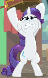 Size: 374x600 | Tagged: safe, screencap, character:rarity, species:pony, species:unicorn, episode:dragon dropped, g4, my little pony: friendship is magic, bipedal, cropped, distressed, faec, floppy ears, solo