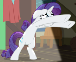 Size: 683x554 | Tagged: safe, screencap, character:rarity, species:pony, species:unicorn, episode:dragon dropped, g4, my little pony: friendship is magic, bipedal, cropped, solo, throwing