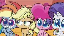 Size: 1920x1080 | Tagged: safe, screencap, character:applejack, character:pinkie pie, character:rainbow dash, character:rarity, species:earth pony, species:pegasus, species:pony, species:unicorn, episode:bighoof walking, g4.5, my little pony:pony life, spoiler:pony life s01e09, varying degrees of want