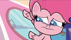 Size: 1920x1080 | Tagged: safe, screencap, character:pinkie pie, species:earth pony, species:pony, episode:death of a sales-pony, g4.5, my little pony:pony life, spoiler:pony life s01e08, female, mare, solo, treehouse logo
