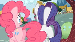 Size: 1920x1080 | Tagged: safe, screencap, character:pinkie pie, character:rarity, species:earth pony, species:pony, species:unicorn, episode:putting your hoof down, g4, my little pony: friendship is magic, butt, duo, duo female, featureless crotch, female, mare, plot