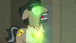 Size: 1920x1080 | Tagged: safe, screencap, character:doctor caballeron, species:earth pony, species:pony, episode:daring doubt, g4, my little pony: friendship is magic, glow, glowing eyes, male, solo, stallion, truth talisman