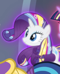 Size: 504x620 | Tagged: safe, screencap, character:rarity, episode:twilight's kingdom, g4, my little pony: friendship is magic, cropped, glow, rainbow power, rainbow power-ified, smiling, solo