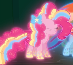Size: 818x730 | Tagged: safe, screencap, character:pinkie pie, episode:twilight's kingdom, g4, my little pony: friendship is magic, cropped, glow, rainbow power, rainbow power-ified, smiling, solo