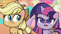 Size: 1920x1080 | Tagged: safe, screencap, character:applejack, character:fluttershy, character:pinkie pie, character:rainbow dash, character:rarity, character:twilight sparkle, species:alicorn, species:earth pony, species:pegasus, species:pony, species:unicorn, episode:death of a sales-pony, g4.5, my little pony:pony life, spoiler:pony life s01e08, animated, animation error, female, giant pony, giantess, giantshy, macro, mane six, mare, sound, webm, yelling